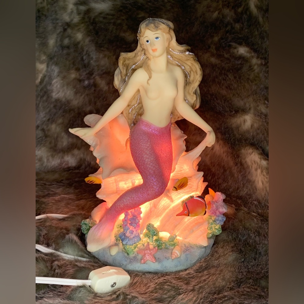 Mermaid Night Light Figurine - Pink Tail - 8” by Montefiori